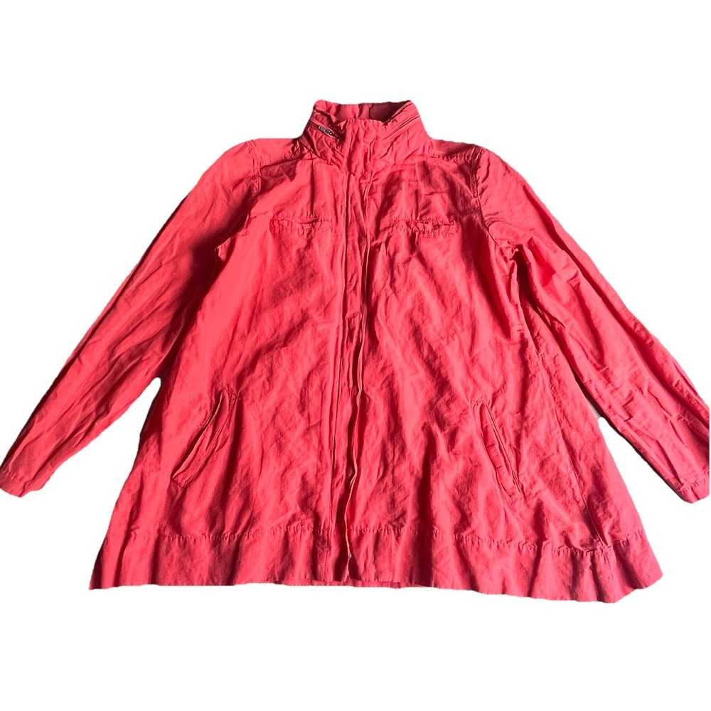 Eileen Fisher Petite Large Stand Collar Stowaway Hood Rumpled Orange Jacket
